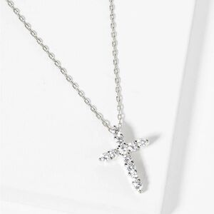 NEW 18K White gold dipped cross necklace